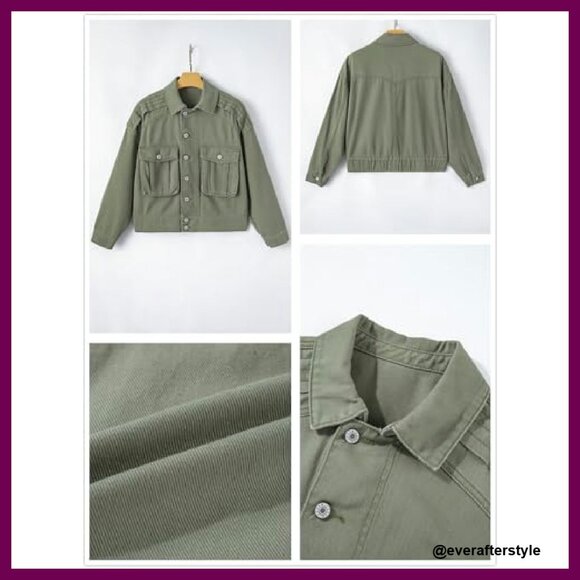 Cropped Denim Jacket Cargo Pockets Distressed Raw Hem Y2K Chic Spring Coat - Picture 6 of 8